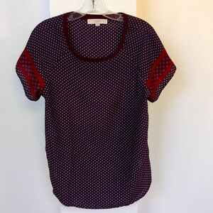 LOFT Red print block blouse, size small